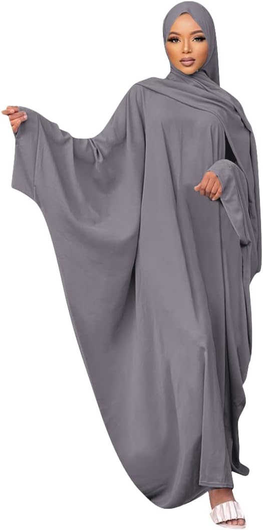 IKADEX Muslim Dress for Women Pakistani Kaftan Abaya Robe + Hijab Arabic Islamic Prayer Clothes Dubai Outfits