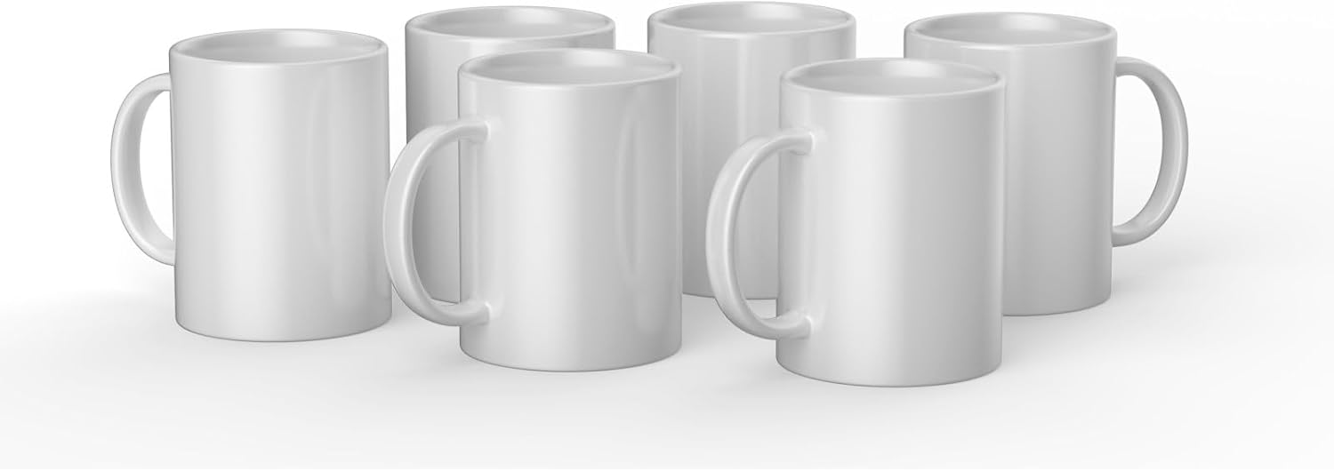 Cricut Blank Mug, Ceramic-Coated, Dishwasher & Microwave Safe, 15 Oz Sublimation Ready Mugs, Ideal for Crafts and Printing, 6 Count, White