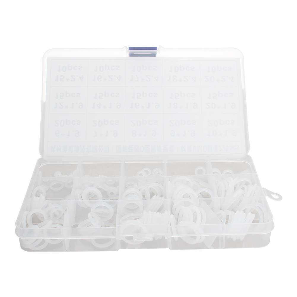 Othmro 225Pcs Silicone Sealing Gasket O-Ring Kit Metric Seal Rings Gasket Resist Oil and Heat Round Flat Washers Assortment Set Sealing Gasket for Plumbing Machinery Hydraulic Pneumatic Repairs White