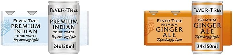 Fever-Tree Refreshingly Light Indian Tonic Water, 150ml, 8 Count (Pack of 3) (Total 24 cans) & Refreshingly Light Ginger Ale 150ml (Pack of 24)