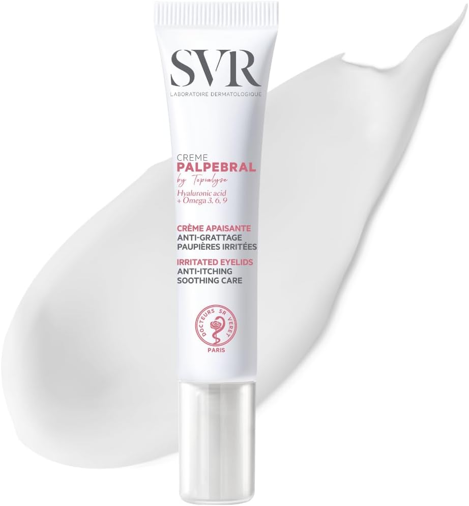 SVR PALPEBRAL Soothing, Steroid-Free, Anti-Itch Sensitive Eye Cream - For Those Prone to Eczema, Blepharitis, Flaking + Dryness. Hyaluronic Acid + Omegas 3-6-9 Restore + Calm, 15ml