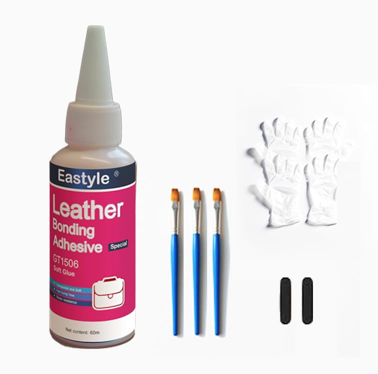 Eastyle Leather Glue Repair Adhesive (60ml) - Permanent, Strong & Waterproof Leather Cement Glue for Sofa, Car Seats, Bag Clear Flexible Bond with Tools(Brushes/Gloves/Sanding Sticks)