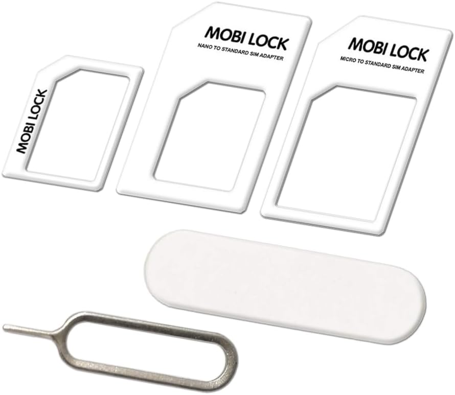 6 in 1 Sim Card Adapter Kit (Micro, Nano, Standard) for iPhones (16, 15, 14, 13, X Pro), All Android Smartphones (Samsung, HTC, Huawei, Sony, Pixel...), iPads and Tablets - by Mobi Lock