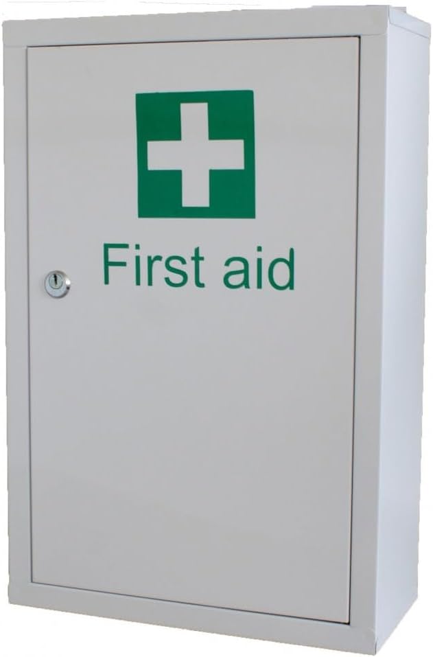 IndustraCare Large Metal First Aid Medicine Cabinet - Lockable, 2 Keys Provided, Wall Mountable (Large - 46cm x 30cm x 14cm)
