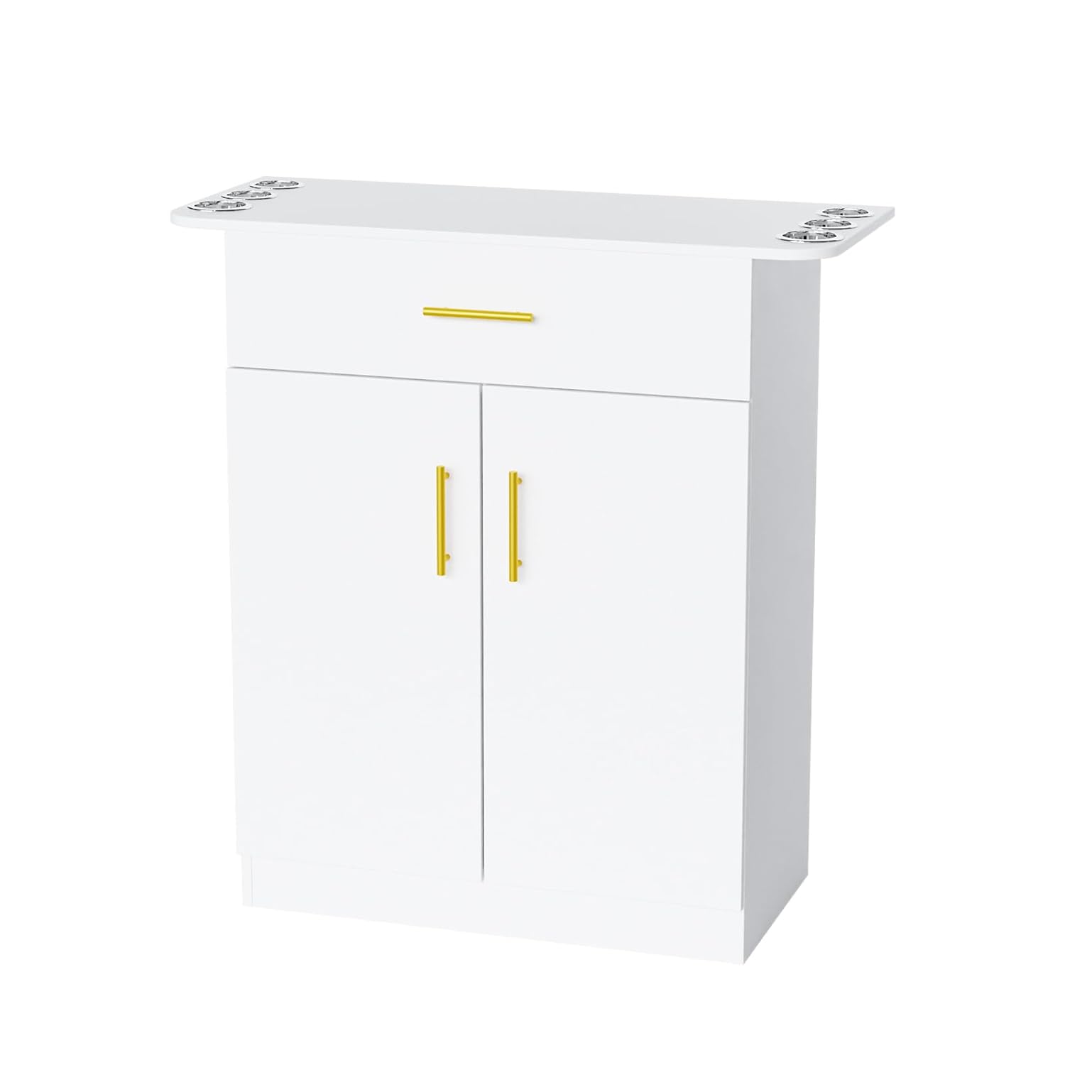 OmySalon Salon Storage Station, Barber Stations Beauty Salon Spa Equipment, Free Standing Cabinet with 1 Drawers, 1 Storage Cabinet, 6 Hair Dryer Holders for Hair Styling, Upgrade White