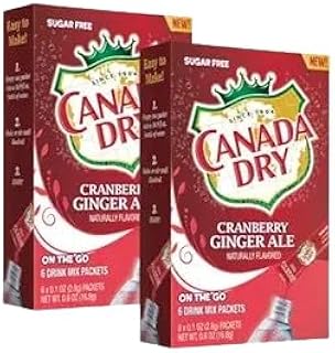 Canada Dry Sugar-Free Cranberry Ginger Ale Powder Drink Mix – 2 Boxes (12 Sticks Total) – Perfect for Picnics & Camping