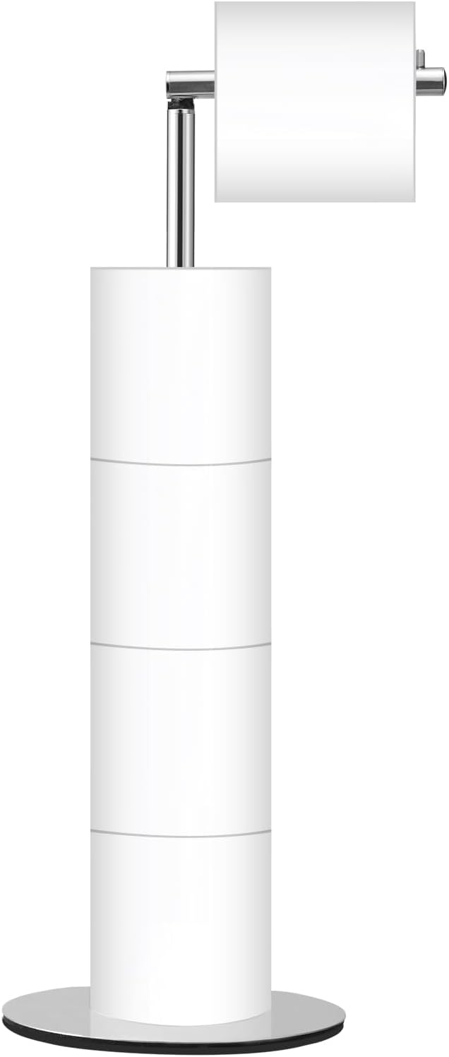 Toilet Paper Holder Stand, Free Standing Toilet Paper Roll Holder with Reserve, Modern Bathroom Toilet Paper Stand for 4 Rolls, Chrome, Housen Solutions