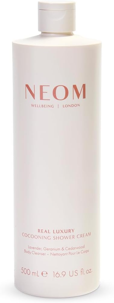 NEOM Real Luxury Cocooning Shower Cream, 500ml | Lavender, Geranium & Cedarwood I 100% Natural Fragrance I Creamy and Calming