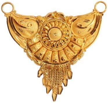 22K/18K Real Certified Fine Yellow Gold Carved Mangalsutra Pendant