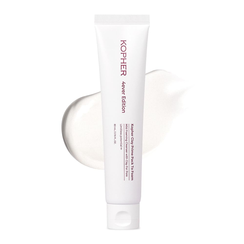 Kopher Clay Prime Pack to Foam [4ever Edition] Facial Cleanser: Hydrating & Purifying Cleanser for Sensitive Skin - Makeup Remover, pH Balanced, Korean Skincare (2.7 fl.oz.)