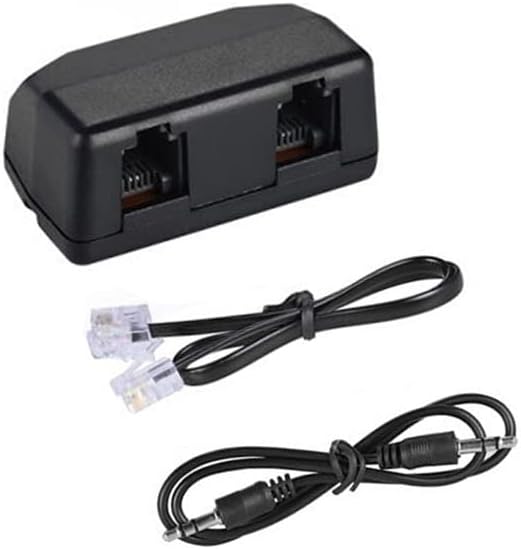 Analog Telephone Adapter for Split The Line to Telephone and Voice Recorder, with Two RJ11 Port for Incoming and Outgoing Phone Connection and 3.5mm Audio Socket to Connect to Voice Recording Device