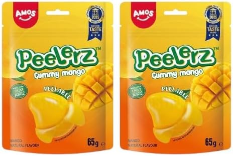 Bobzo Peelers Mango Gummy Candy – 130g (2 x 65g) – Soft & Chewy Tropical Fruit Sweets – Peel-to-Eat Jelly Candy – Imported USA Snack Treat for Kids & Adults