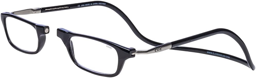 Clic Magnetic Reading Glasses for Men or Women, Computer Readers, Original Long (M-L, Black, 1.75 Magnification)