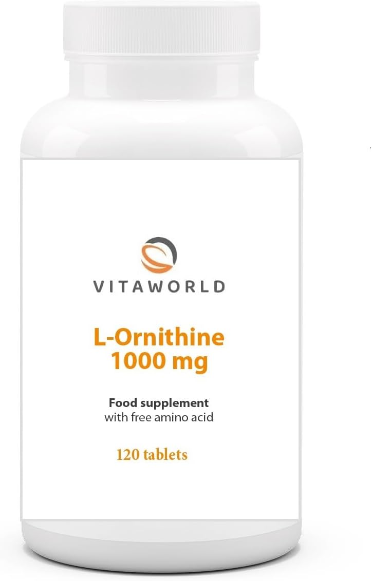 Pack of 3 Vita world L-Ornithine 1000 mg l 3 x 120 Tablets l Highly dosed l Vegan l Ideal as a Supplement for an Increased Protein Intake l no additives l Gluten and Lactose-Free