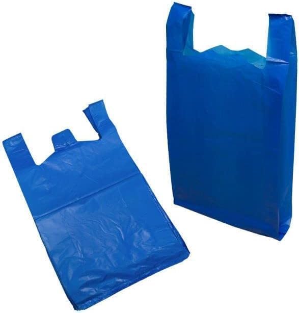AMD Nexus Blue Large Plastic Carrier Bags - Heavy Duty Vest Style - 11 x 17 x 21 Inches - Pack of 100