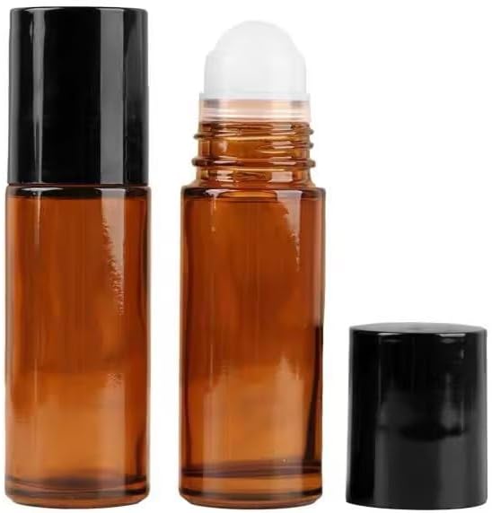 2Pcs Brown 50ml Glass Essential Oil Roller Bottles Refillable Roll on Empty Deodorant Bottle Containers Rollerball Beauty and Personal Care Tools for Roller Bottles