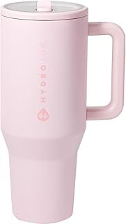 HydroJug Traveler - 40 oz Water Bottle with Handle & Flip Straw - Fits in Cup Holder, Leak Resistant Tumbler-Reusable Insulated Stainless Steel & Rubber Base - Gifts for Women & Men, Pink Sand