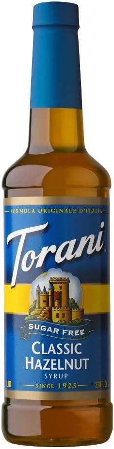Torani Hazelnut Syrup - Sugar Free Coffee Syrups (750ml) - Classic Hazelnut Coffee Syrup Flavouring for Lattes, Iced Coffees & Tea Beverages - Zero Sugar, No Calorie, No Carb & Vegan-Friendly