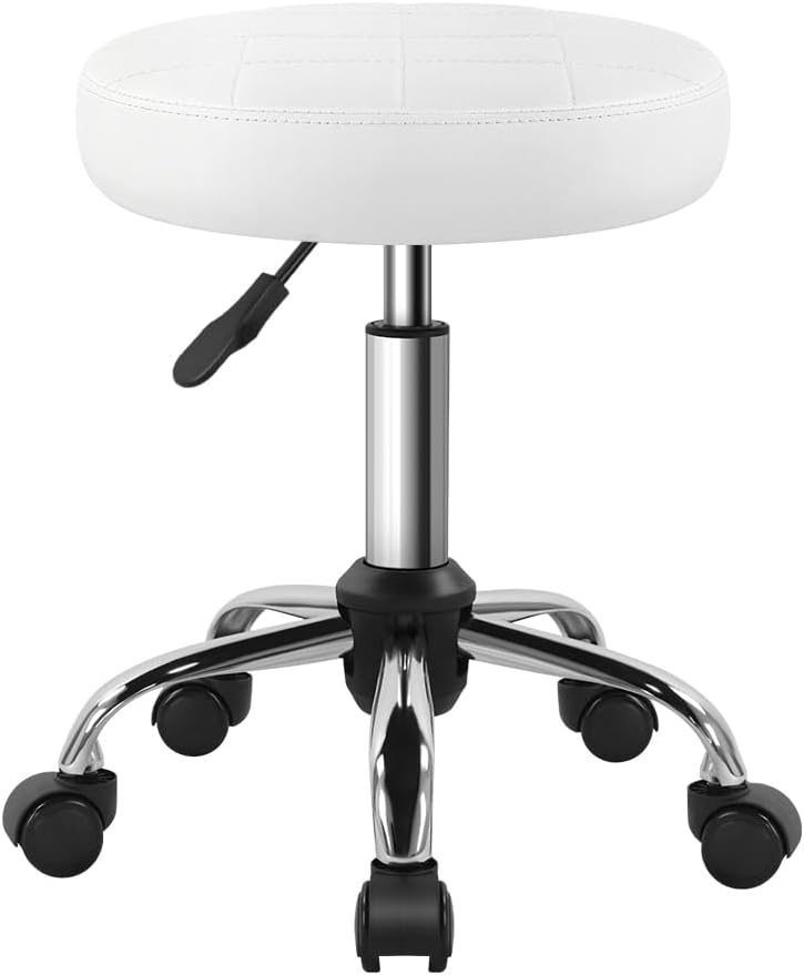 White Classic Swivel Stool with Wheel Perfect for Salon Work Home SPA Shop Height-Adjustable and Cost-Effective Rolling Stool Chair Small