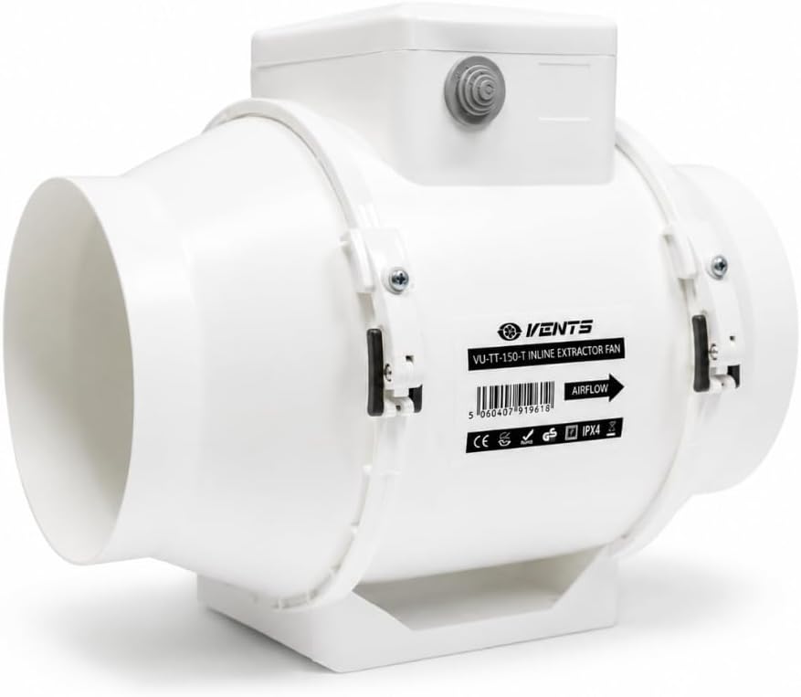 VENTS 150mm Inline Bathroom Extractor Fan with Timer