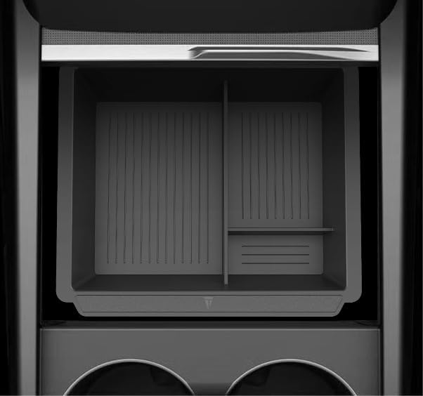 TUDIA Center Console Organizer Tray Designed for Tesla Model 3 2025/2024 (Highland) & Model Y 2025/2026 (Juniper) - Smooth Slide Storage with Silicone Lining (Black)