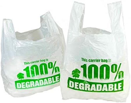 Sabco - White Vest Carrier Bags 100% Degradable - Large 11 x 17 x 21" - Eco Friendly Plastic Bags (100)