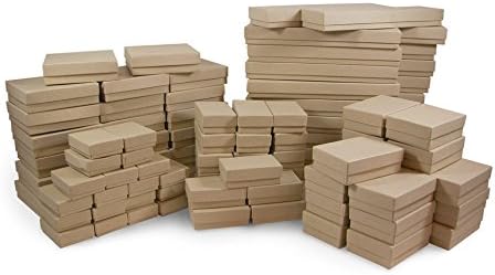 TheDisplayGuys - 100-Pack #99 Cotton Filled Cardboard Paper Jewelry Boxes Gift Case - Kraft Brown (5 Sizes Assortment) - for Shipping or Storage