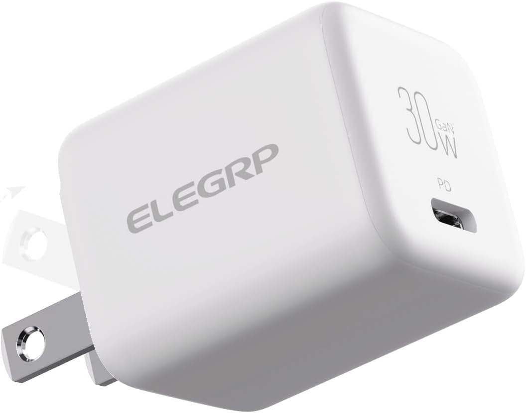 ELEGRP 30W USB C GaN Charger Cube, PD Power Delivery Fast Type C Charging Block, Wall Charger with Foldable Plug for iPhone 14/13/12/11, XS/XR/X, iPad, Pixel, AirPods, Galaxy and More