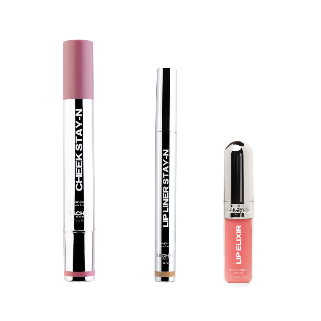 Sacheu Blushing MUAH-ve Bundle — High Pigment, Buildable, Long Lasting Luminous Glow in a Lightweight, Dewy Finish — Includes Lip Liner, Lip Elixir, & Cheek STAY-N