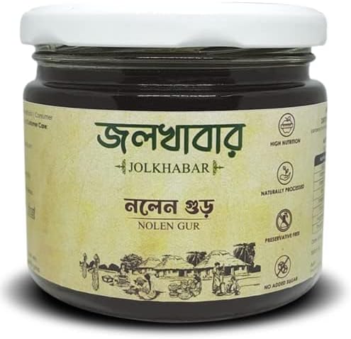 JOLKHABAR Nolen Gur - Liquid Date Palm Jaggery - Khajur Gur From Bengal Nalen Gur - Fresh & Pure - 100% Farm To Fork Traceability- 400Gm