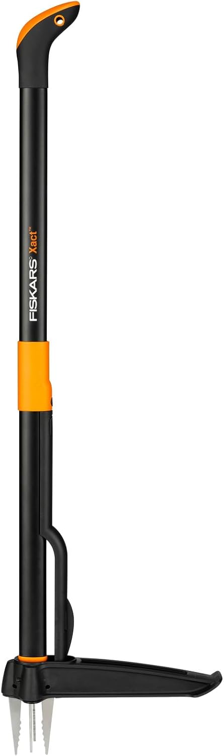 Fiskars Xact weed cutter, length: 1 m, stainless steel arms/plastic handle, black/orange, individual cardboard packaging, 1077305