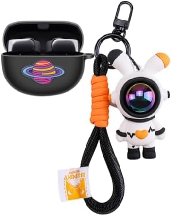 Cartoon Silicion Earphones Case Compatible with Bose Ultra Open Earbuds, Cute Wireless Bluetooth Shockproof Protector Cover Earphone Charging Box with Keychain (Black A)