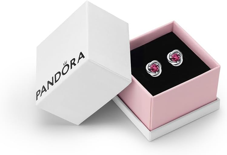 Pandora October Pink Eternity Circle Stud Earrings - Sterling Silver Birthstone Earrings with Man-Made Stones for Women - Gift for Her - With Gift Box