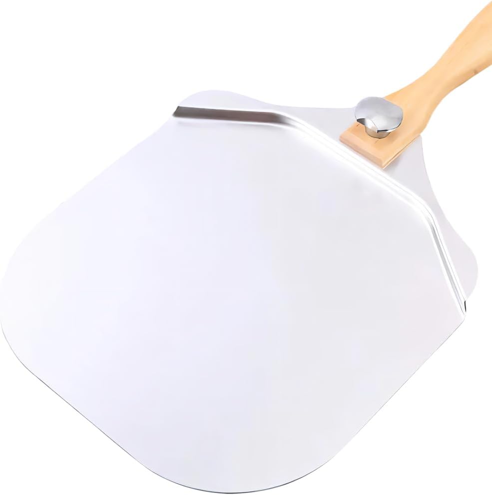 VIBRANT VISION Glow Pizza Peel - Aluminium Pizza Shovel - 12 Inch Long Foldable Wooden Handle Pizza Paddle - Pizza oven accessories for Homemade Baking - Pizza peel for Any Outdoor & Indoor Grill Oven