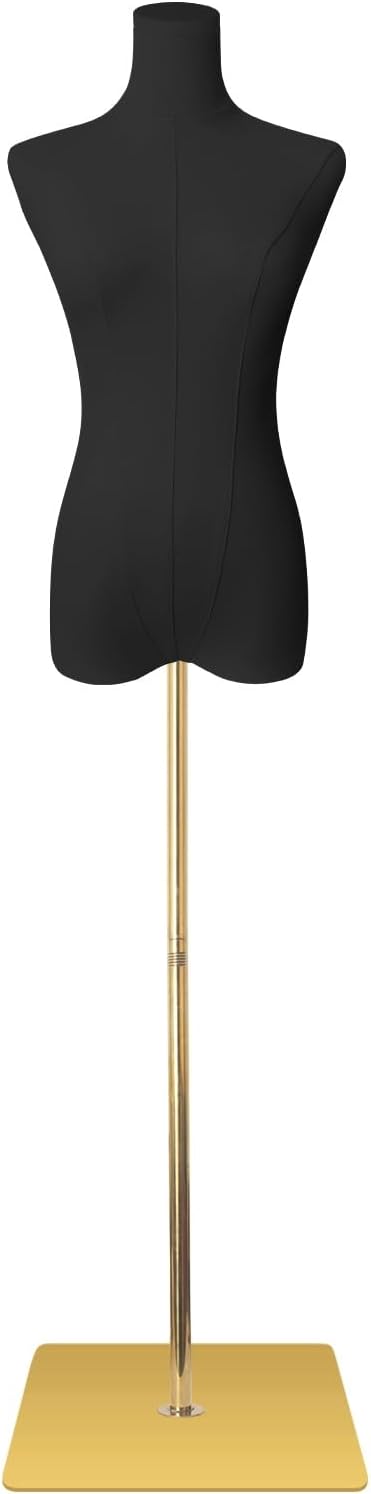 Female Mannequin Torso Women Dress Forms for Sewing Manicanequin Body High Stability Gold Metal Stand for Clothing Dress Jewelry Display Adjustable Height 50”-70” Thin Body