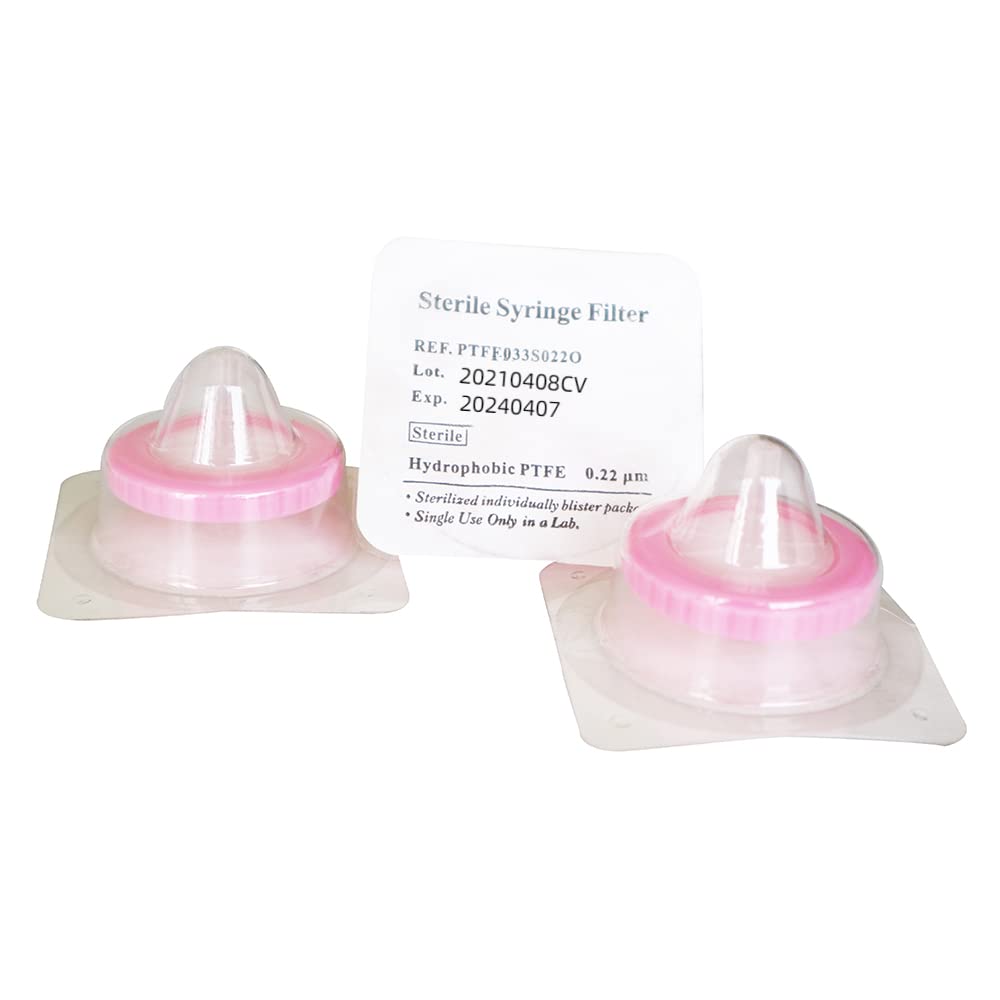 [CASE OF 25] Syringe Filters [Sterilized Individually Packed] Hydrophobic PTFE Membrane Diameter 33mm Pore Size 0.22μm by Allpure Biotechnology (PTFE-33mm-0.22μm)