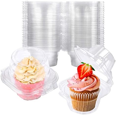 50 Pack Individual Cupcake Containers Plastic Cupcake Boxes Cupcake Holders Stackable Deep Dome Cupcake Carrier