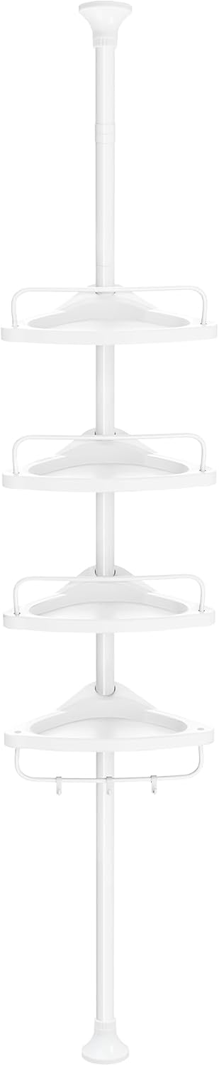 SONGMICS Shower Corner Shelf, 4-Tier Bathroom Shower Shelf, 85-305 cm Adjustable Shower Caddies, Bathroom Organiser, White BCB001A