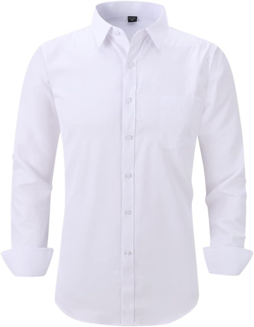 Long Sleeve Dress Shirts for Men - Regular-Fit Casual Button-Down Shirt with Pockets
