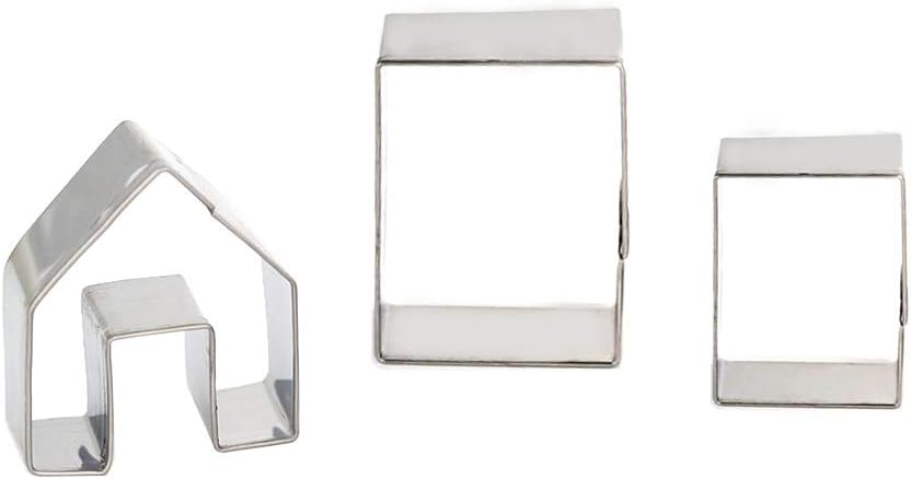 SIENON Gingerbread House Cookie Cutter Set 3pcs, 3D Stainless Steel Mini Christmas House Cookie Cutter Kit, Ginger bread Biscuit Cookie Mold Mug Topper, Xmas Holiday DIY Baking Tools