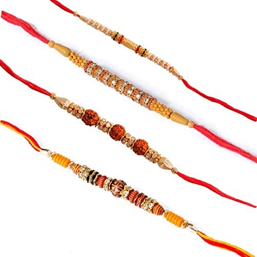 Designer Rakhi Set (Pack of 4), Free Size, Metal, Diamond