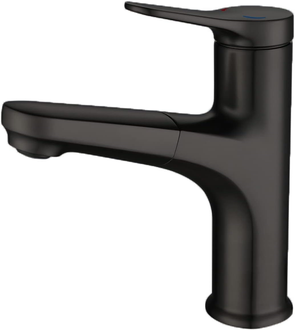Decorations Basin Mixer Tap with Pull-Out Sprayer Black Hot and Cold Water Sink Taps Single Hole 360° rotatable Multi-Function Single Handle Bathroom Sink Faucet Compatible with Bathroom washbasin,