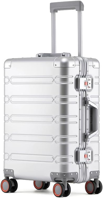 Simcat All Aluminum 20 inch Carry On Luggage, Aluminum Alloy Hard Shell Cabin Suitcase, Airline Approved Carry On Suitcase with TSA Locks, Silent Wheels (Silver, Modern Style)