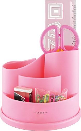 EXERZ Pencil Holder Pink, Desk Organiser, Rotating Desk Tidy, Pen Caddy with Stationery - Pink
