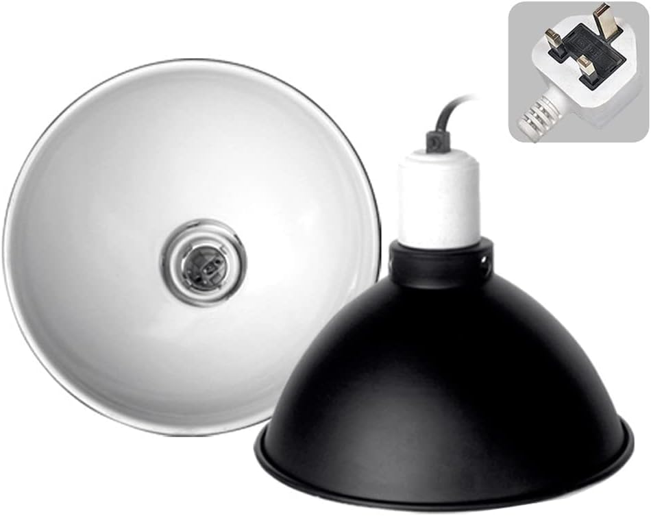Reptile Heat Lamp Holder, Reptile Light Fixture for Reptile Dome Lamp Shade, E27 Reptile Turtle Heat UVA/UVB Bulb Lamp Light Holder,Tortoise Accessories(8.5 in-UK Plug)(Without Bulb)