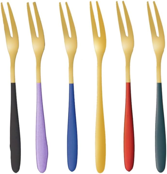 Zoyiancy 6pcs Dessert Forks, Set of 6 Fruit Forks, Stainless Steel Cake Fork, Cutlery 6 Colours Pastry Fork for Home Kitchen Party, Restaurant Cafe