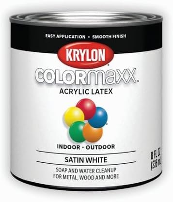 Krylon K05615007 COLORmaxx Acrylic Latex Brush On Paint for Indoor/Outdoor Use, ½ Pint, Satin White