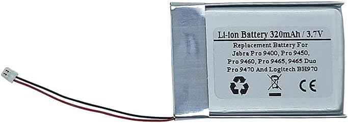 3.7V 320mAh Replacement Battery for Jabra Pro 9400, Pro 9450, Pro 9460, Pro 9465, 9465 Duo, Pro 9470 and Logitech BH970 Wireless Headsets