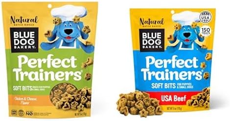 Blue Dog Bakery Perfect Trainers Beef 6 oz & Chicken and Cheese 6 oz Treats | Small, Soft & Chewy Bites for Dogs | Natural Healthy Dog Treats
