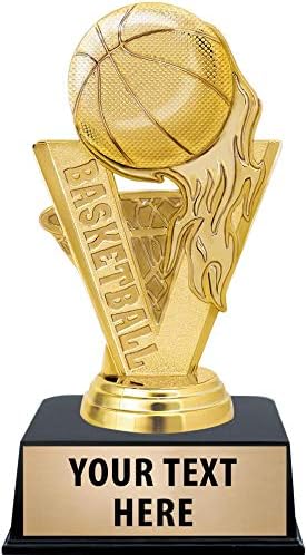 Crown Awards Basketball Trophies with Custom Engraving, 6" Personalized Gold Basketball Fireball Trophy On Black Base Prime